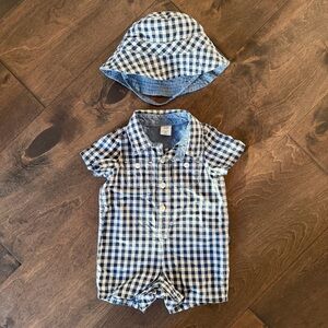 GAP Blue and White Gingham Romper